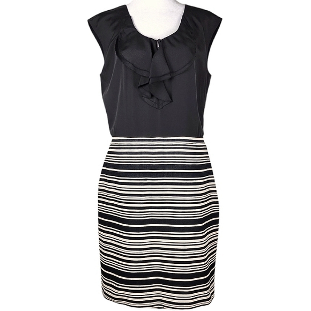 LOFT Black and White Striped Midi Dress
